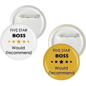 2 Pcs Five Star Boss Would Recommend Button Pins, Five Star Boss Badge Pins, Thank You Boss Stain Brooch Button for Funny Boss/Boss Appreciation Party Decorations