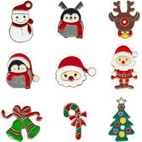9Pcs Christmas Brooch Pins Set Christmas Tree Wreath, Snowman, Pins for Xmas Decorations Cute Christmas Pins and Brooches for Women Xmas Jewelry Gifts