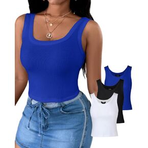 CHICME BEST SHOPPING DEALS Chic Me 3 Piece Womens Tank Tops Square Neck Basic Cami Shirt Slim Knit Ribbed Racerback Blouses