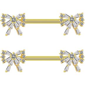 14G Crystal Bow Nipple Rings for Women Girls Surgical Steel Cubic Zircon Nipplerings Nipple Shield Studs Straight Bar Piercing Barbell Hypoallergenic Body Piercing Jewelry
