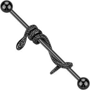 316L Surgical Steel Industrial Barbell With Snake Wrapped Bar