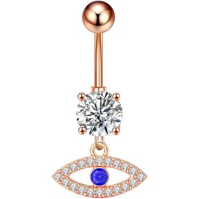 14G Evil Eye Belly Button Rings for Women Stainless Steel CZ Dangle Belly Navel Rings Belly Button Piercing Body Piercing Jewelry