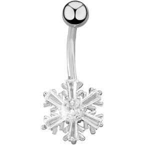 Crystal Snowflake Belly Button Ring for Women Men Unisex Surgical Stainless Steel Cubic Zirconia Winter Frozen Flower Navel Barbell Rings 14G Piercing Stud Jewelry Cute Christmas Birthday Gifts