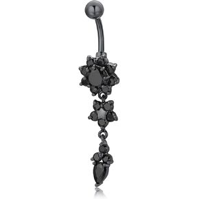 Flower Belly Button Rings 14G Surgical Stainless Steel Cute Dangle Navel Barbell Stud Shiny Cubic Zirconia Body Piercing