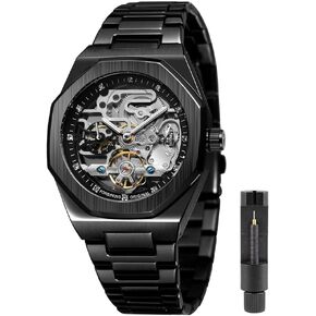 Tiong Mechanical Mens Watches Fashion Automatic Male Clock Blue Stainless Steel Waterproof Business Skeleton Watch…