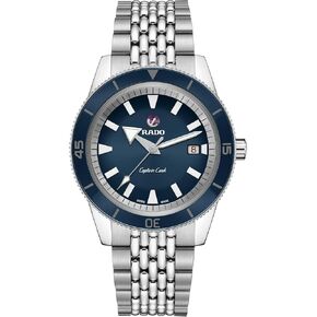 Rado Men's Captain Cook 42 mm Automatic Diving Watch with Stainless Steel Strap, Silver-Tone, 20 (Model: R32505203), Blue