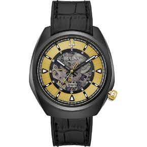 Bulova Grammy Automatic Mens Stainless Steel with Black Leather & FKM Rubber Strap, Black (Model: 98A241)