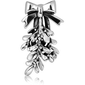 WithLoveSilver 925 Sterling Silver Christmas Holidays Mistletoe and Ribbon 2in1 Brooch Pin and Pendant