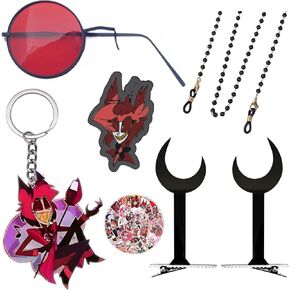JinYu Glasses Anime Eyeglasses With Chain Cosplay Headwear Costume Hairclips Prop Keychain Pin for Fans