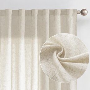 jinchan Linen Blend Beige Curtains 84 Inches Long for Living Room Farmhouse Rod Pocket Back Tab Light Filtering Window Drapes for Bedroom Curtains Crude 2 Panels
