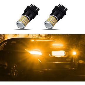 قطعتان من مصابيح LED 3157، مصابيح بديلة 3056 3156 3057 4157 LED، مصابيح إشارة الانعطاف LED فائقة السطوع لمصابيح إشارة الانعطاف الأمامية والخلفية وامض أضواء الفرامل الجانبية لوقوف السيارات (أصفر كهرماني)