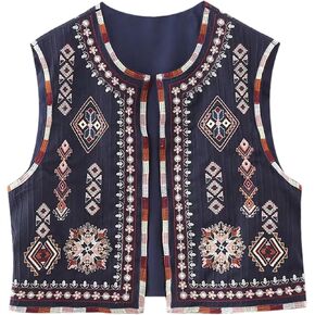 Yimoon Women's Vintage Floral Embroidered Vest Boho Casual Open Front Sleeveless Cardigan Waistcoat