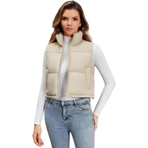 DIASHINY Women Padded Vest High Stand Collar Lightweight Cropped Puffer Vest