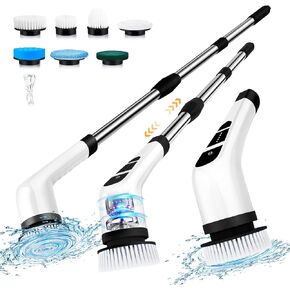 Electric Spin Scrubber Cordless Shower Scrubber with Long Handle, Cleaning Brush with 8 Replaceable Brush Heads, Electric Scrubber for Cleaning Bathroom Shower Floors Tub Tile