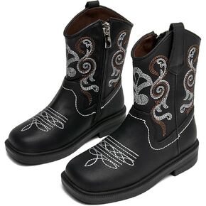 kkdom Cowboy Boots Cowgirl Boots for Toddler Little Boys Girls Kids Western Boots Square Toe Mid Calf Riding Boots