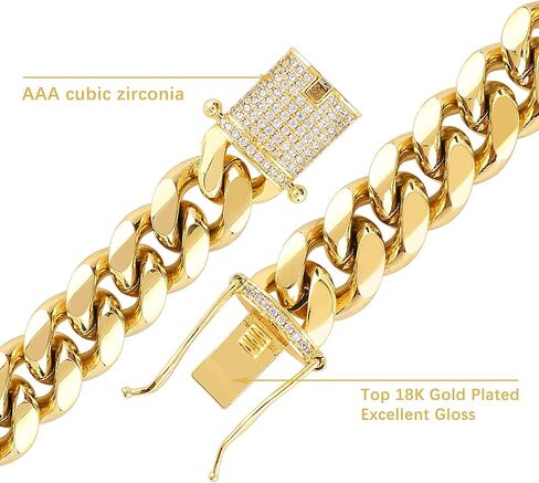 putouzip Miami Cuban Link Chain Set For Men 18K Gold Plated Stainless Steel 10/12mm Curb Bracelet Necklace Diamond Chains in Saudi Arabia