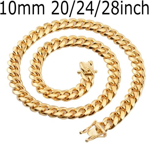 putouzip Miami Cuban Link Chain Set For Men 18K Gold Plated Stainless Steel 10/12mm Curb Bracelet Necklace Diamond Chains in Saudi Arabia