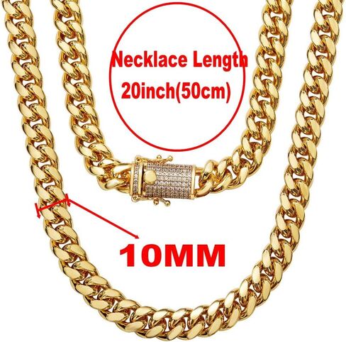 putouzip Miami Cuban Link Chain Set For Men 18K Gold Plated Stainless Steel 10/12mm Curb Bracelet Necklace Diamond Chains in Saudi Arabia