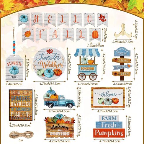 Bucherry 22 Pcs Thanksgiving Tiered Tray Decoration Fall Thanksgiving Decoration Farmhouse Rustic Wooden Sign Pumpkin Truck Blocks Autumn Wooden Sign for Fall Home Table Harvest Decor in Kuwait