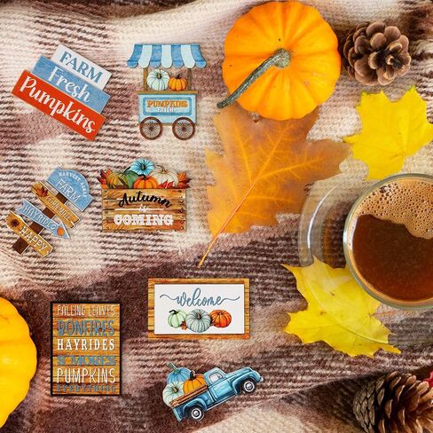 Bucherry 22 Pcs Thanksgiving Tiered Tray Decoration Fall Thanksgiving Decoration Farmhouse Rustic Wooden Sign Pumpkin Truck Blocks Autumn Wooden Sign for Fall Home Table Harvest Decor in Kuwait