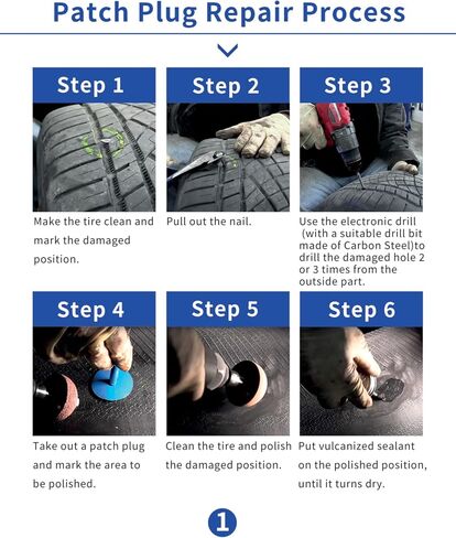Tire Repair Patch Tool Kit Includes 24PCS Tire Patch Plugs(1.42"&1.81"&2.36"),Vulcanizing Glue,Tire Patch Roller,Tungsten Buffing Wheel and Twist Drill Bits,Tire Patch Kit for Vehicles in Saudi Arabia