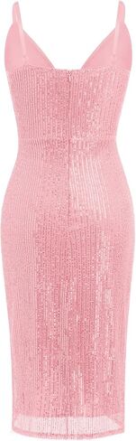 IDOPIP Women V Neck Sequins Ruched Bodycon Dress Formal Evening Party Sparkle Gown Sexy Wrap Cocktail Homecoming Midi Dress in Kuwait
