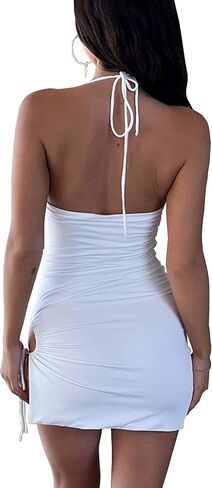 Tsher Women's Sexy Sleeveless One Shoulder Elastic Corset Sequin Sparkly Party Mini Dress in Saudi Arabia