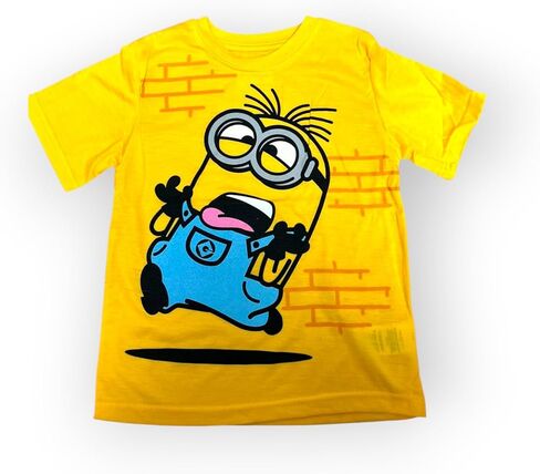 تي شيرت للأطفال مطبوع عليه وجه مضحك من Minions Dave، تي شيرت مرح وملون، بأكمام قصيرة صفراء مريحة وأنيقة in Kuwait