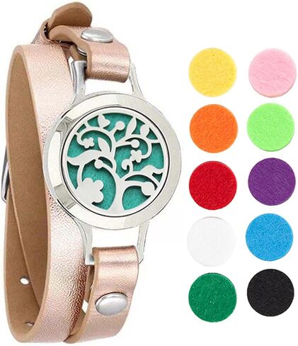 Aromatherapy Essential Oil Diffuser Bracelet,Tree of Life Pattern Stainless Steel Locket Leather Band for Women in Saudi Arabia