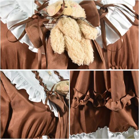 Girls Lolita Princess Dress Kawaii Long Sleeve Chiffon Skirt Cute Girl Dress Brown in Saudi Arabia