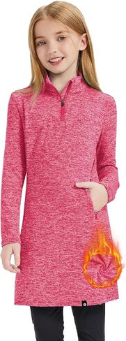 Soneven Girls Fleece Sweatshirts Winter Dresses Half Zip Thermal Pullover Dress Athletic Sweatshirts with Thumbholes in Kuwait