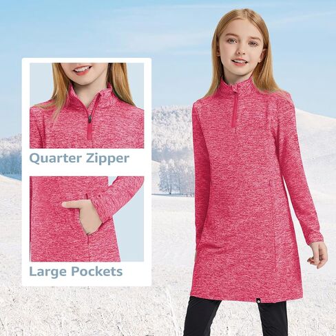 Soneven Girls Fleece Sweatshirts Winter Dresses Half Zip Thermal Pullover Dress Athletic Sweatshirts with Thumbholes in Kuwait