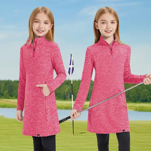 Soneven Girls Fleece Sweatshirts Winter Dresses Half Zip Thermal Pullover Dress Athletic Sweatshirts with Thumbholes in Kuwait