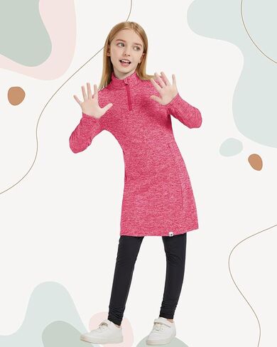 Soneven Girls Fleece Sweatshirts Winter Dresses Half Zip Thermal Pullover Dress Athletic Sweatshirts with Thumbholes in Kuwait