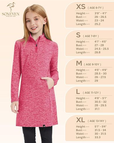 Soneven Girls Fleece Sweatshirts Winter Dresses Half Zip Thermal Pullover Dress Athletic Sweatshirts with Thumbholes in Kuwait