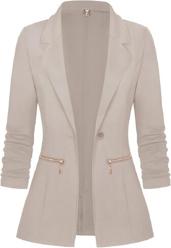 Genhoo Women's Long Sleeve Blazer Open Front Cardigan Jacket Work Office Blazer with Zipper Pockets S-3XL in Kuwait