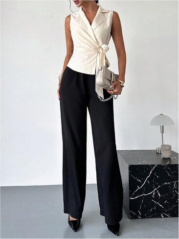 GORGLITTER Women's Sleeveless Blazers Ruched Tie Side Lapel Cardigan Jacket in Saudi Arabia