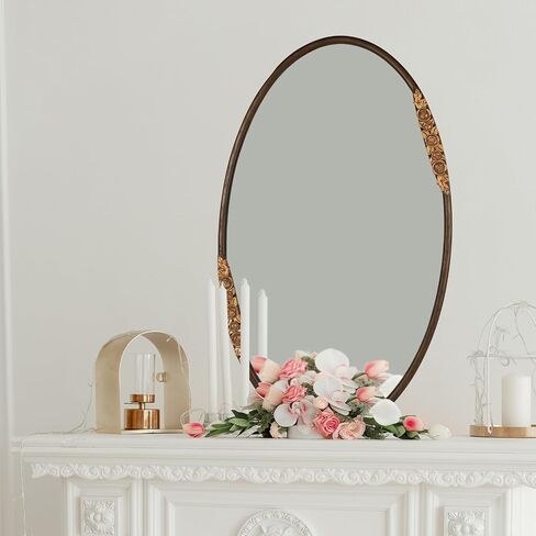 Oval Oak Solid Wood Mirror, 39x23 Inch, Green Frame, Large Wall Mounted Wooden Makeup Mirror for Bathroom, Bedroom, Living Room(Green, 39" x 23") in Kuwait