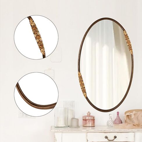 Oval Oak Solid Wood Mirror, 39x23 Inch, Green Frame, Large Wall Mounted Wooden Makeup Mirror for Bathroom, Bedroom, Living Room(Green, 39" x 23") in Kuwait