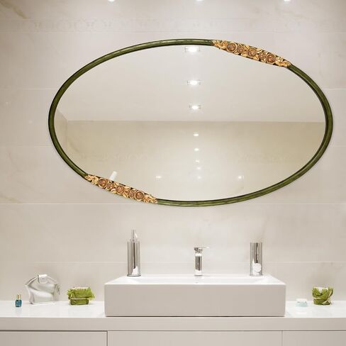 Oval Oak Solid Wood Mirror, 39x23 Inch, Green Frame, Large Wall Mounted Wooden Makeup Mirror for Bathroom, Bedroom, Living Room(Green, 39" x 23") in Kuwait