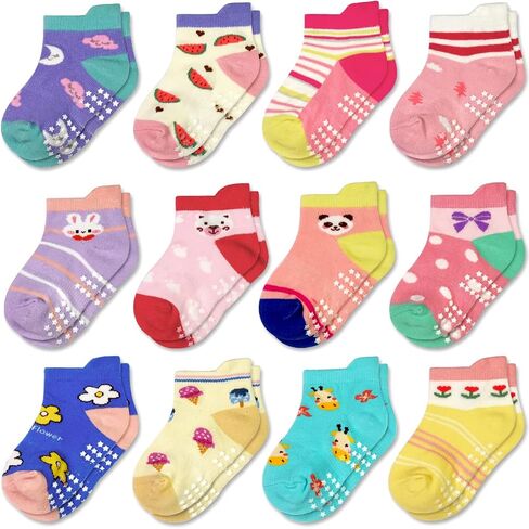 Tphon Non Slip Kids Toddler Socks with Grippers Baby 12 Pairs Anti Skid Socks for Boys Girls 0-7 Year Children in Kuwait