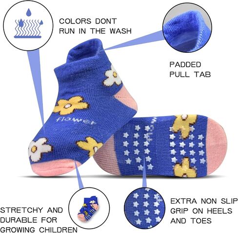 Tphon Non Slip Kids Toddler Socks with Grippers Baby 12 Pairs Anti Skid Socks for Boys Girls 0-7 Year Children in Kuwait