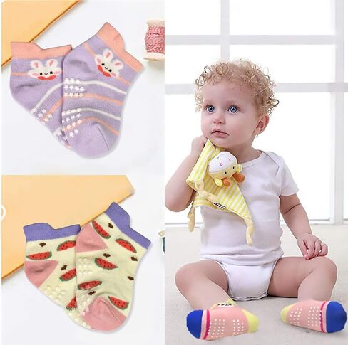 Tphon Non Slip Kids Toddler Socks with Grippers Baby 12 Pairs Anti Skid Socks for Boys Girls 0-7 Year Children in Kuwait