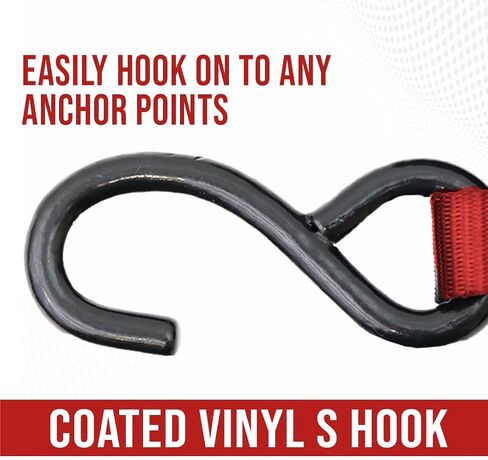 BoxerTool Cam Buckle Tie Down Straps 16 Pack - Lashing Straps Cargo Tie Down Strap 1" x 10' Ratchet Tie Down Straps Coated S-Hooks 1,000lbs Capacity Securing Straps in Kuwait