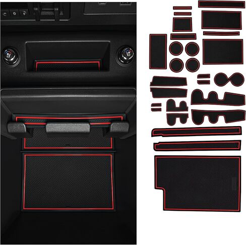 CupHolderHero fits Nissan Titan Accessories 2016-2024 Premium Custom Interior Non-Slip Anti Dust Cup Holder Inserts, Center Console Liner Mats, Door Pocket Liners 38pc Set (Bucket SuperCrew)(Red Trim) in Kuwait