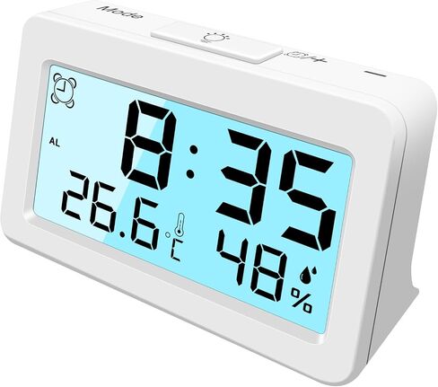 Small Digital Travel Alarm Clock, Mini Desk Clock, Backlight, Powerful Volume, Battery Operated, Temperature Humidity Display, LCD, Easy to Use, Portable (1, White) in Saudi Arabia
