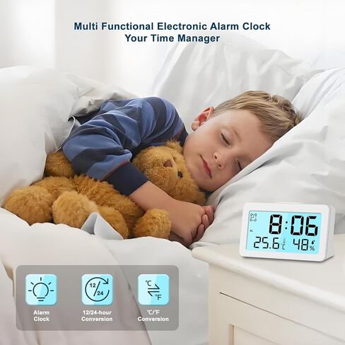 Small Digital Travel Alarm Clock, Mini Desk Clock, Backlight, Powerful Volume, Battery Operated, Temperature Humidity Display, LCD, Easy to Use, Portable (1, White) in Saudi Arabia