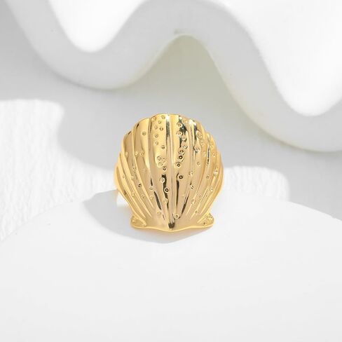 Gold Conch Shell Starfish Rings for Women Adjustable Chunky Open Stackable Seashell Rings Bohemian Statement Rings Summer Ocean Punk Jewelry in Kuwait