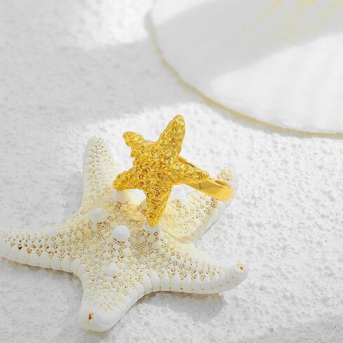 Gold Conch Shell Starfish Rings for Women Adjustable Chunky Open Stackable Seashell Rings Bohemian Statement Rings Summer Ocean Punk Jewelry in Kuwait