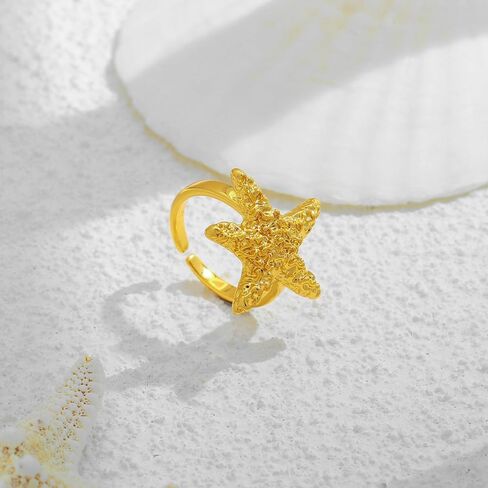 Gold Conch Shell Starfish Rings for Women Adjustable Chunky Open Stackable Seashell Rings Bohemian Statement Rings Summer Ocean Punk Jewelry in Kuwait